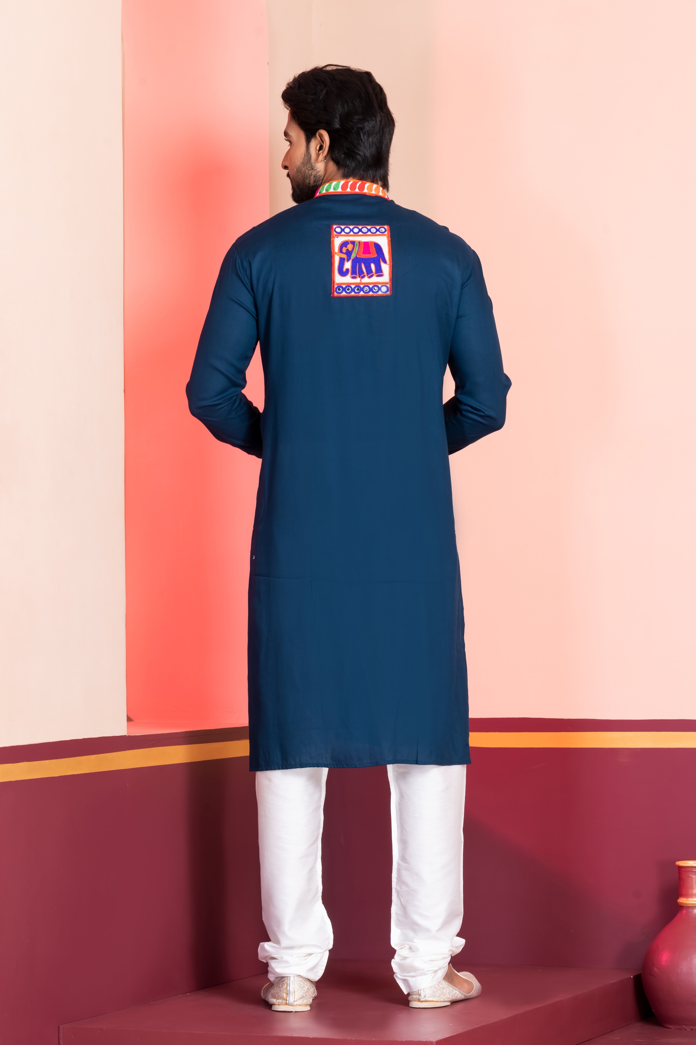Teal Heritage Embroidered Rayon Kurta Pyjama — alternate view