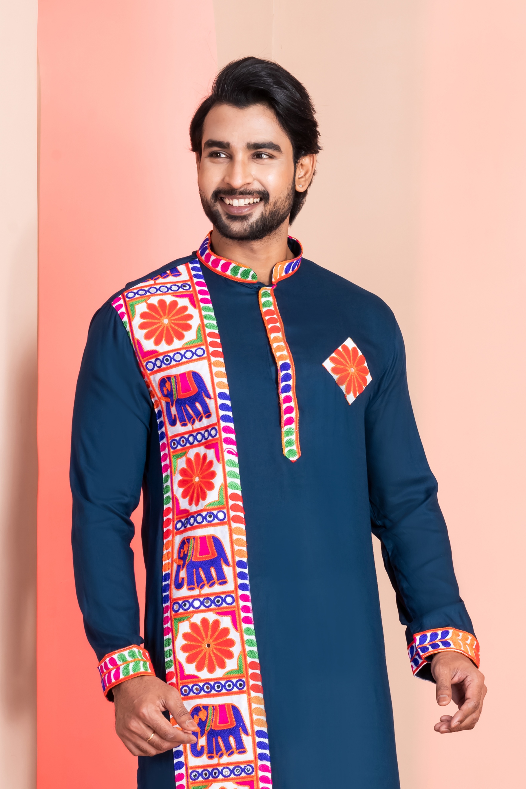 Teal Heritage Embroidered Rayon Kurta Pyjama
