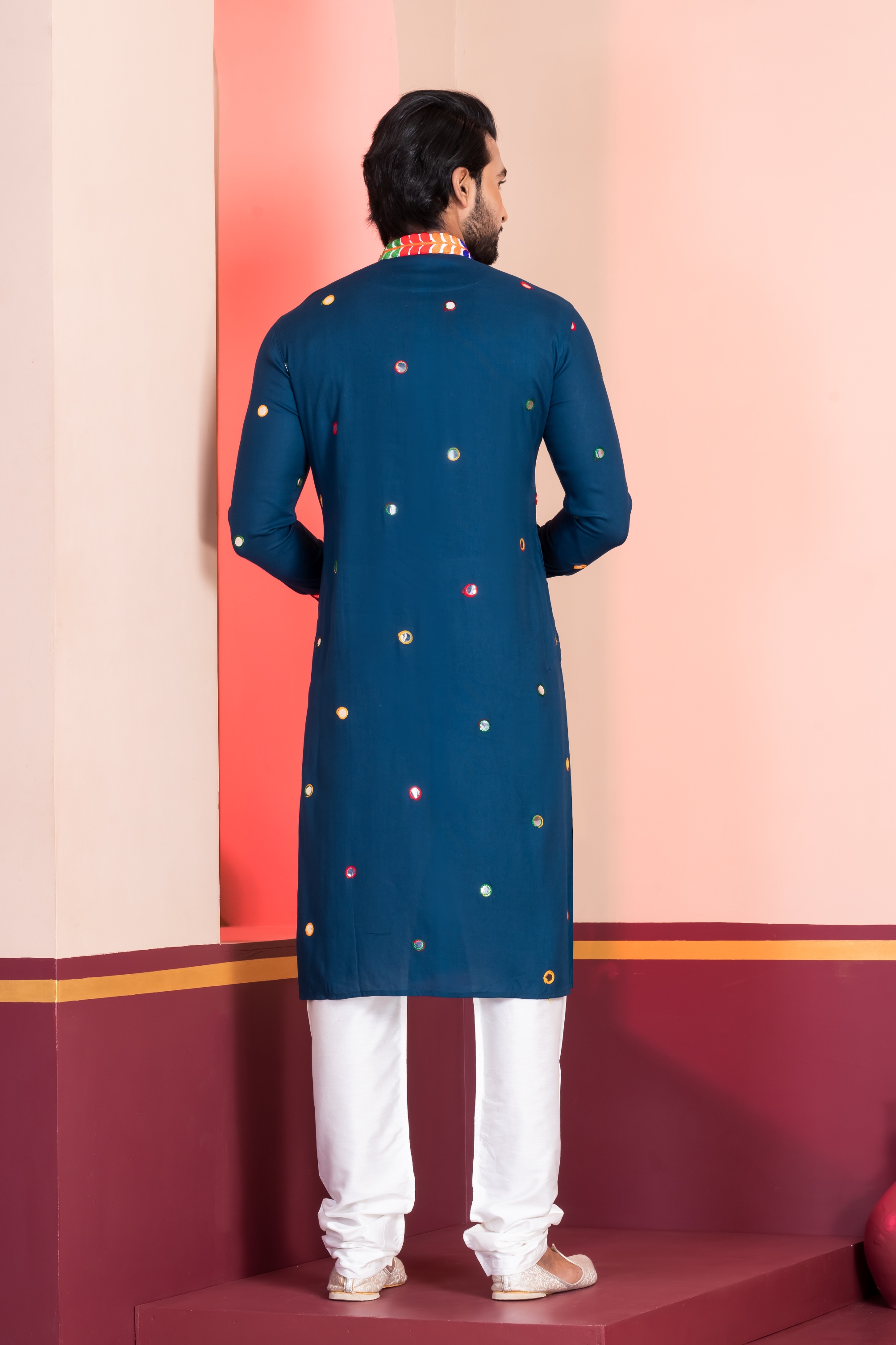 Teal Lace Embroidery Rayon Kurta Pyjama — alternate view
