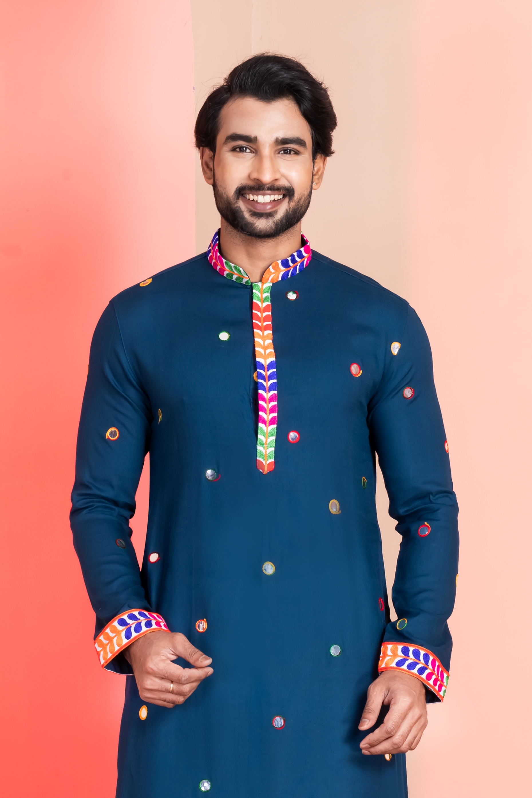 Teal Lace Embroidery Rayon Kurta Pyjama