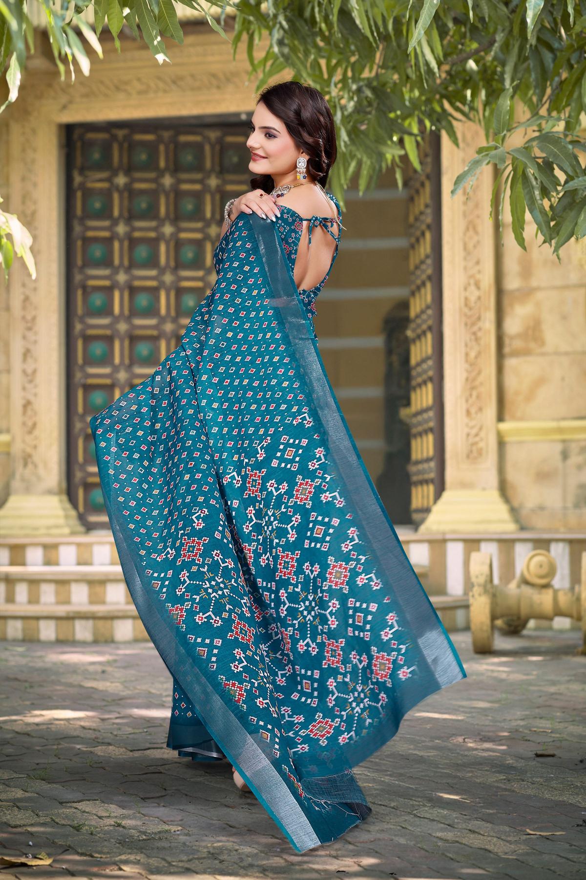 Teal Linen Cotton Saree