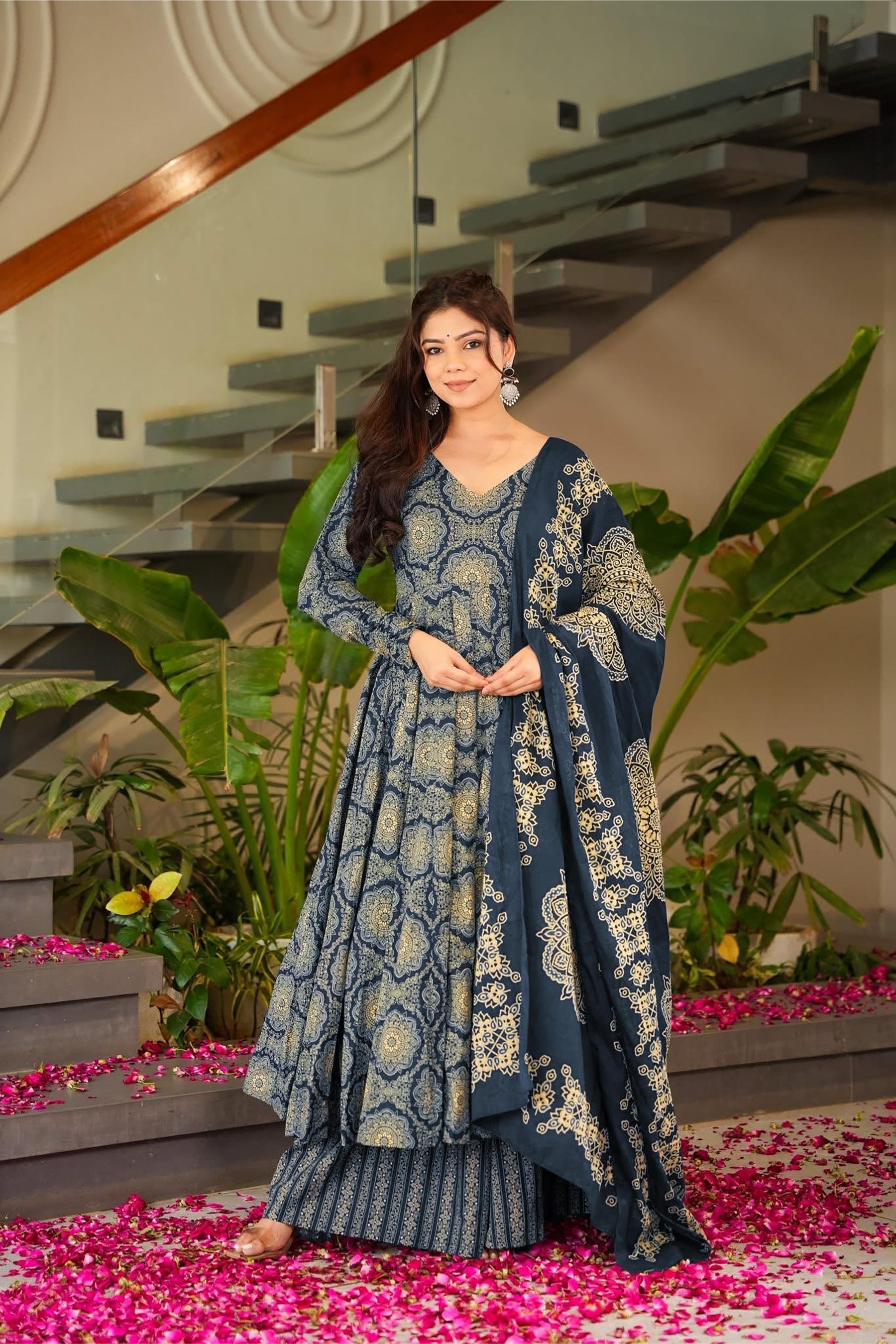 Teal Muslin Digital Printed Palazzo Suit