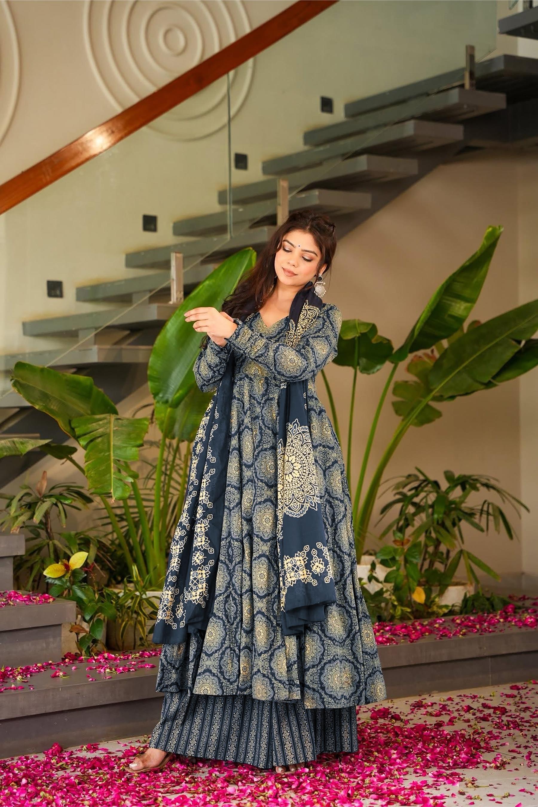 Teal Muslin Digital Printed Palazzo Suit — alternate view