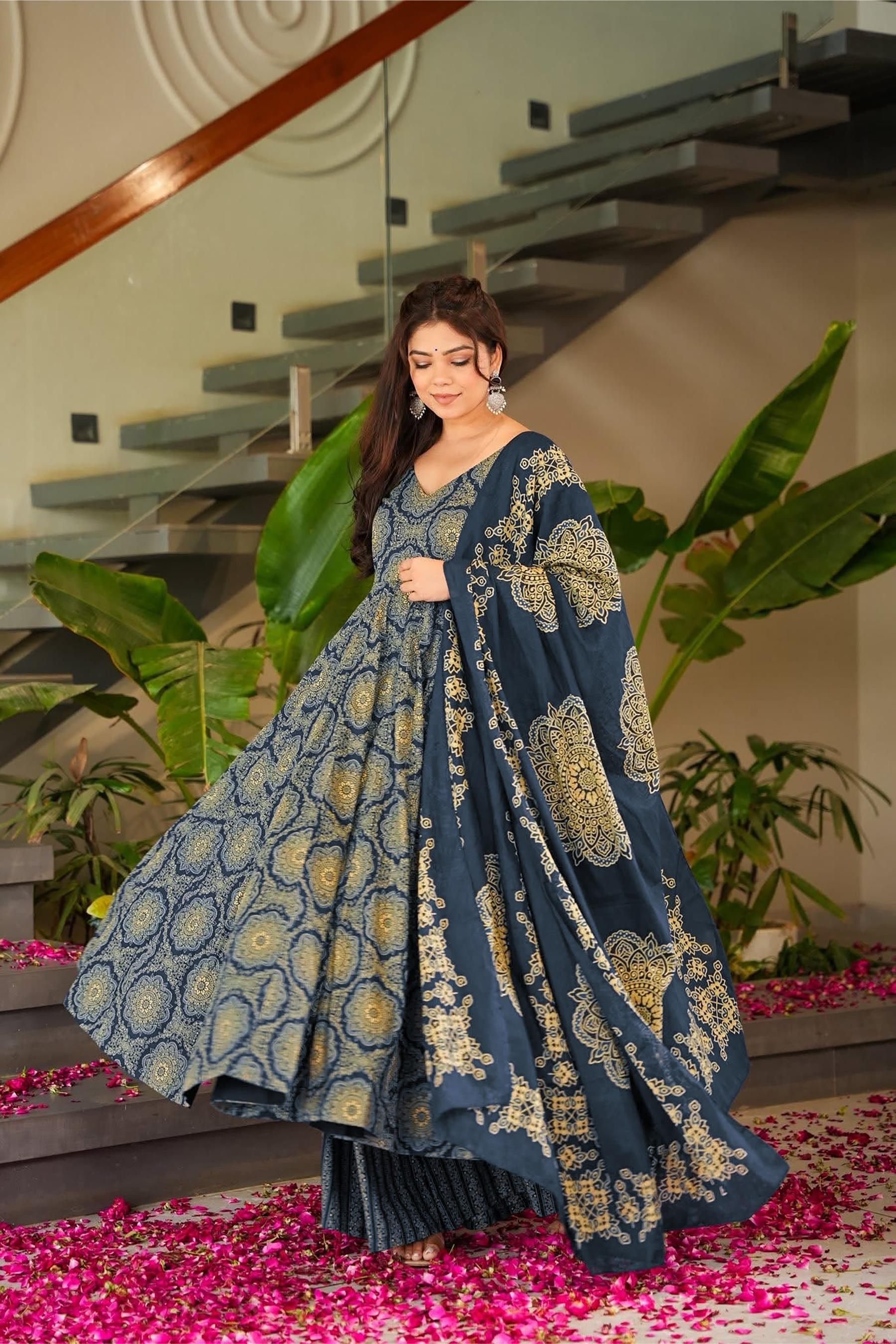 Teal Muslin Digital Printed Palazzo Suit