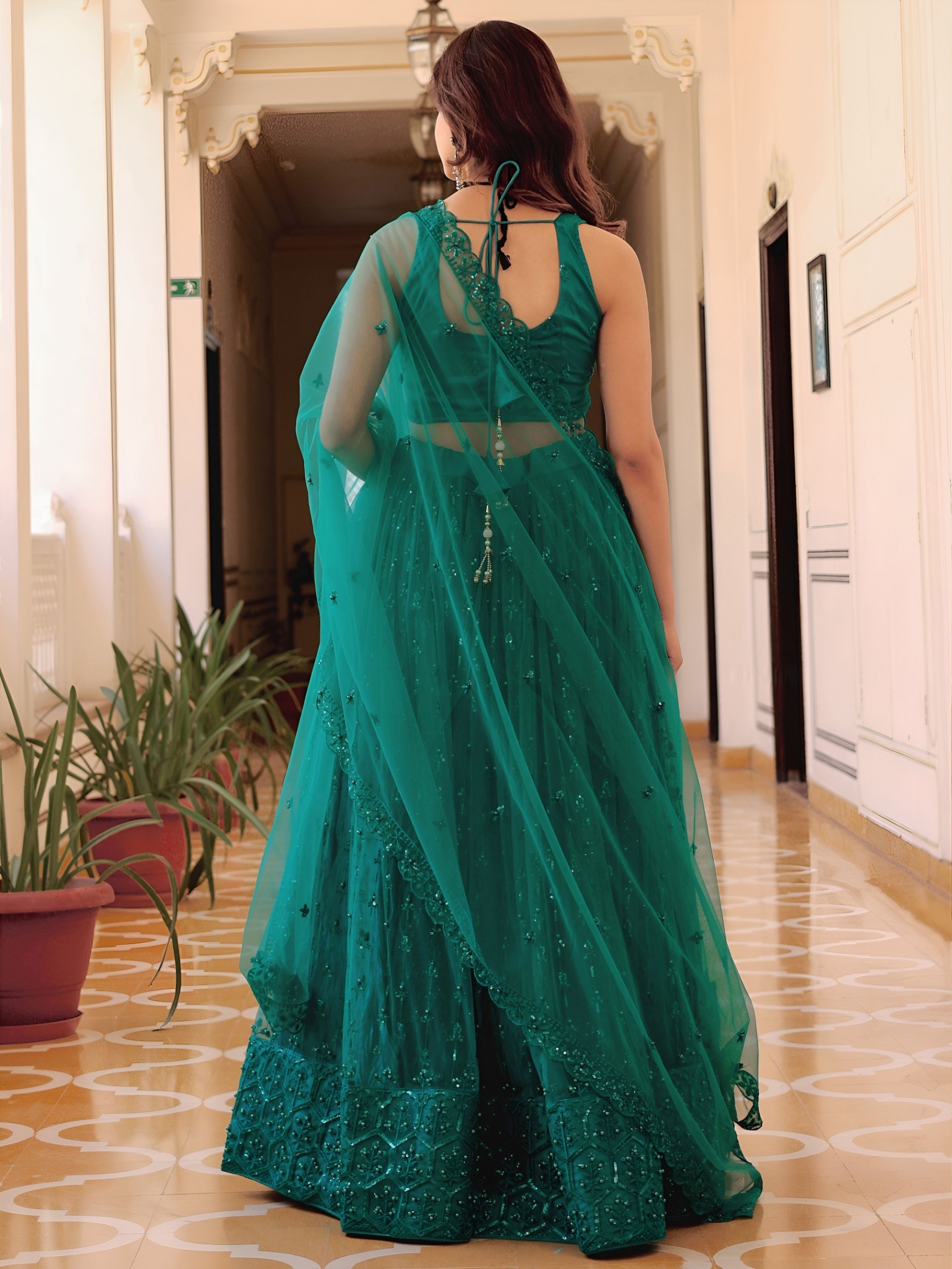 Teal Sequins Embroidered Soft Net Lehenga Choli — alternate view