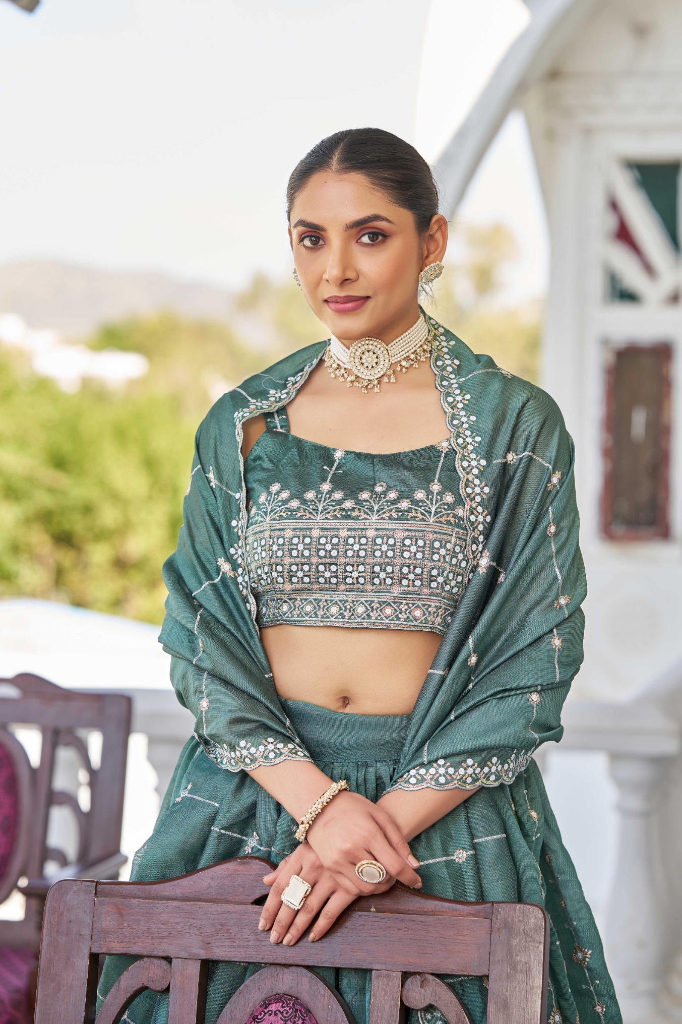 Teal Sequins Silk Designer Lehenga Choli