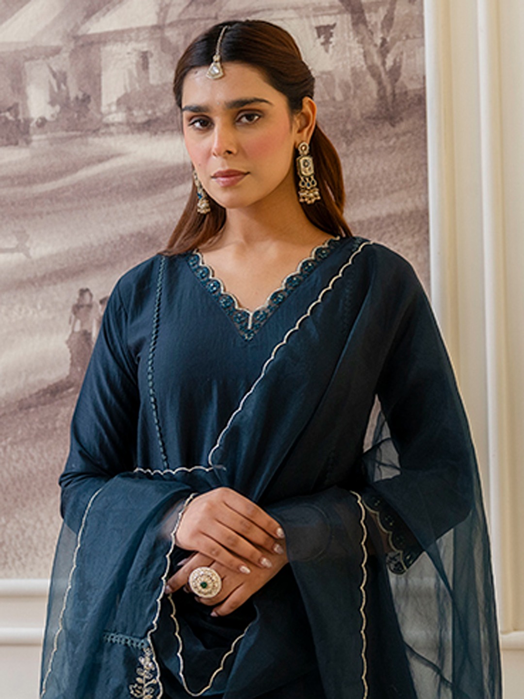 Teal Silk Embroidered Salwar Suit