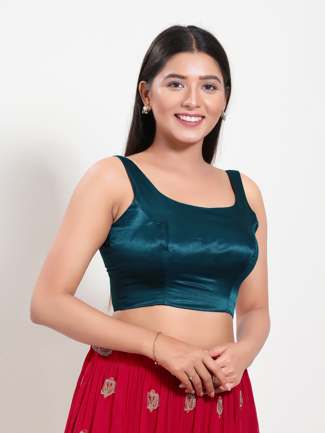 Teal Silk Readymade Blouse