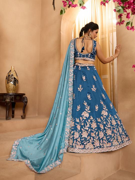 Teal Sky Blue Silk Lehenga Choli — alternate view
