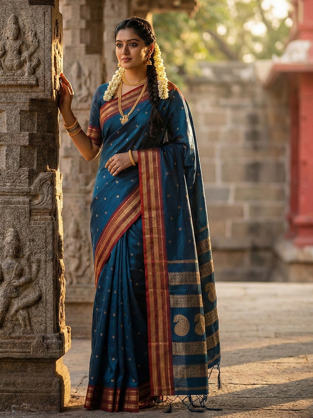 Teal Soft Silk Zari Woven Saree