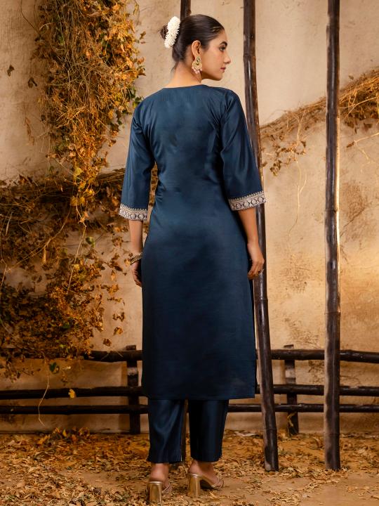 Teal Viscose Rayon Straight Suit — alternate view