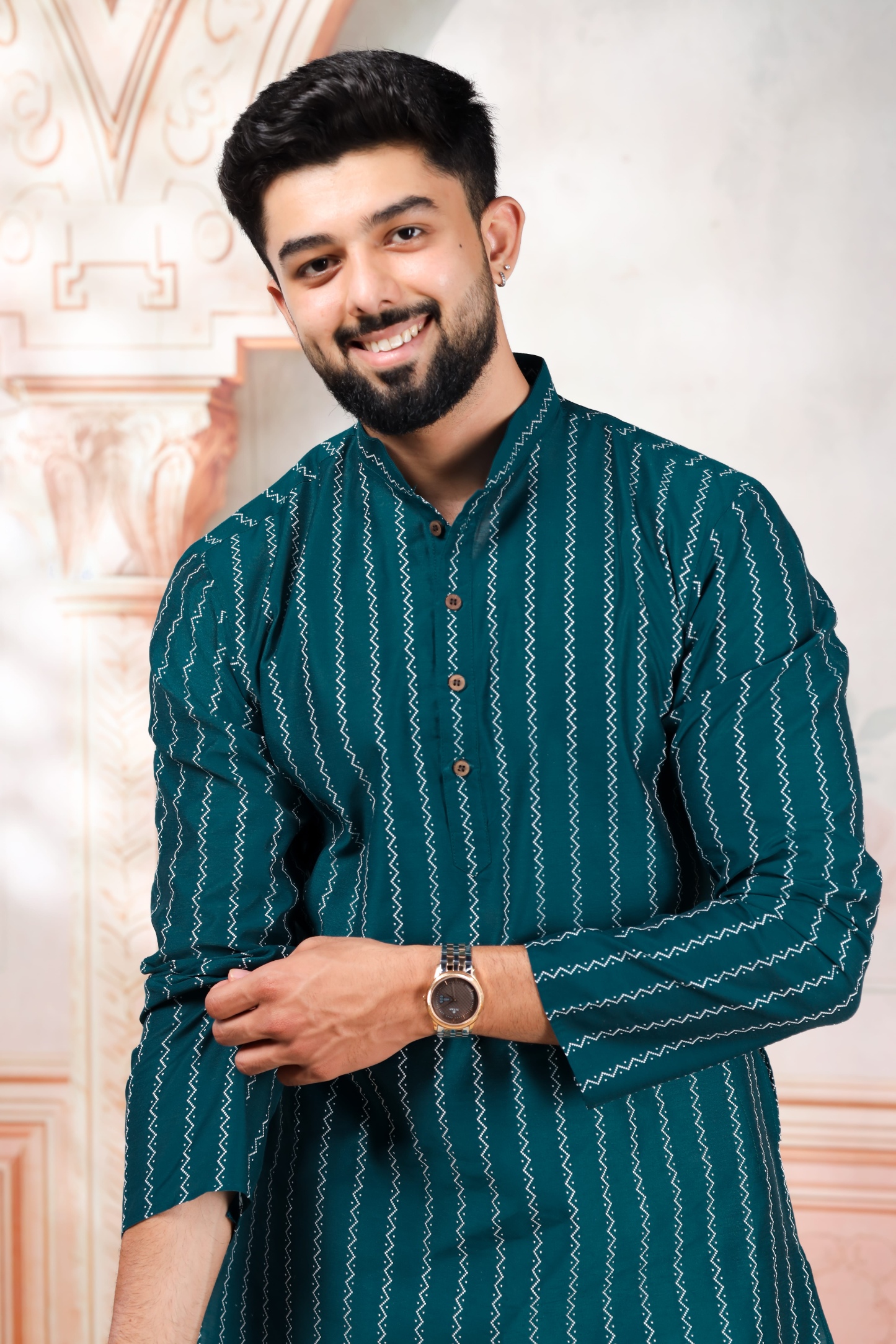 Teal Woven Designer Cotton Kurta Pyjama