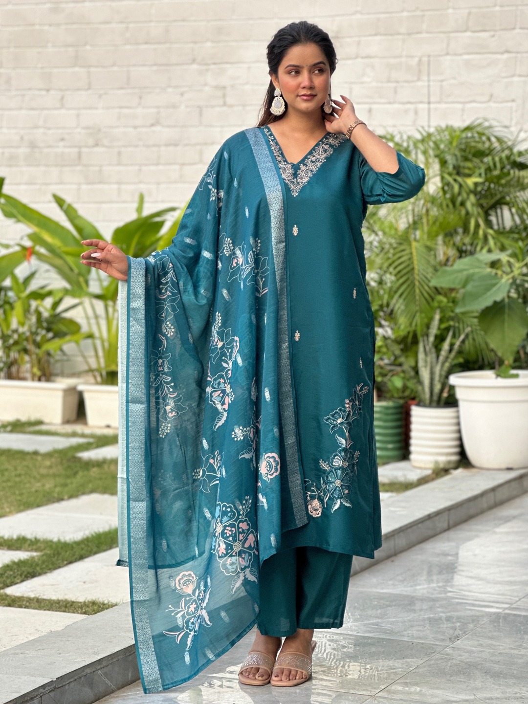 Teal Woven Festive Salwar Suit