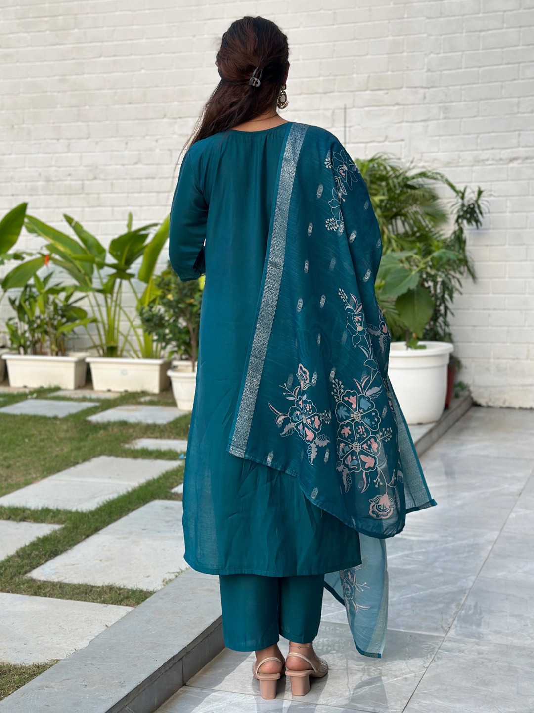 Teal Woven Festive Salwar Suit — alternate view
