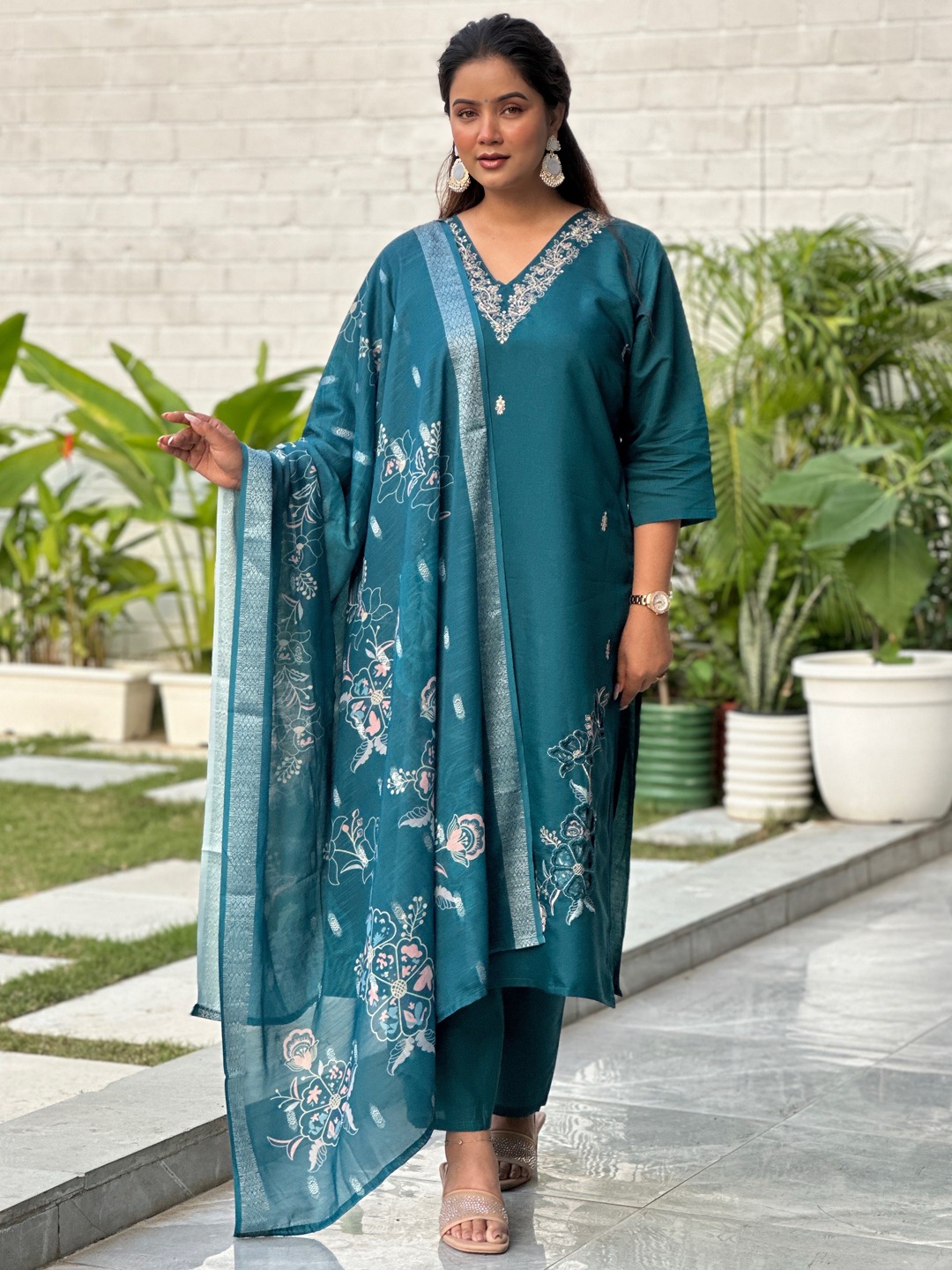Teal Woven Festive Salwar Suit