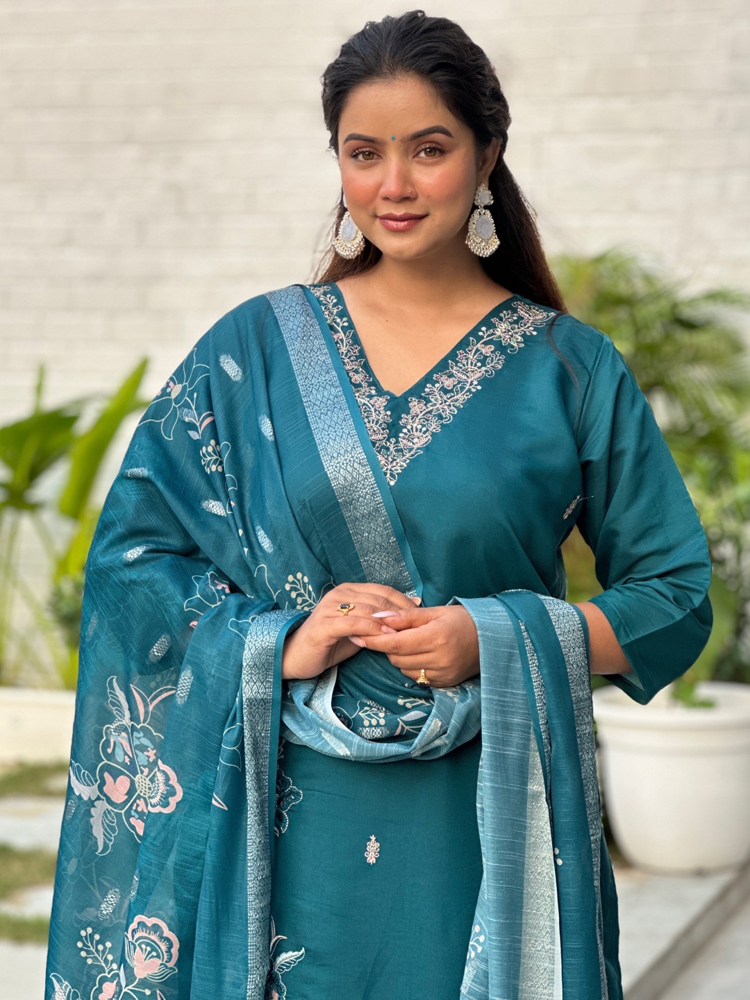 Teal Woven Festive Salwar Suit