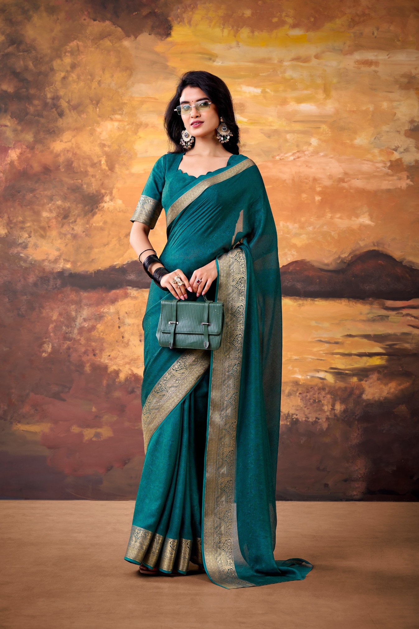 Teal Woven Mass Mello Saree