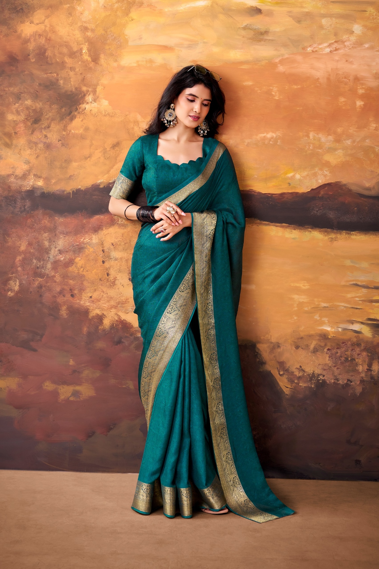 Teal Woven Mass Mello Saree — alternate view