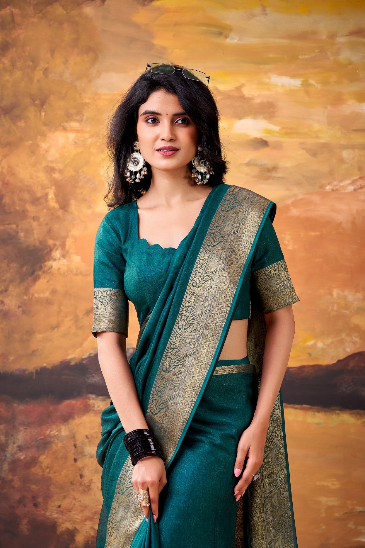 Teal Woven Mass Mello Saree