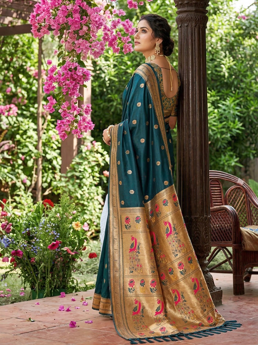 Teal Woven Soft Silk Saree — alternate view