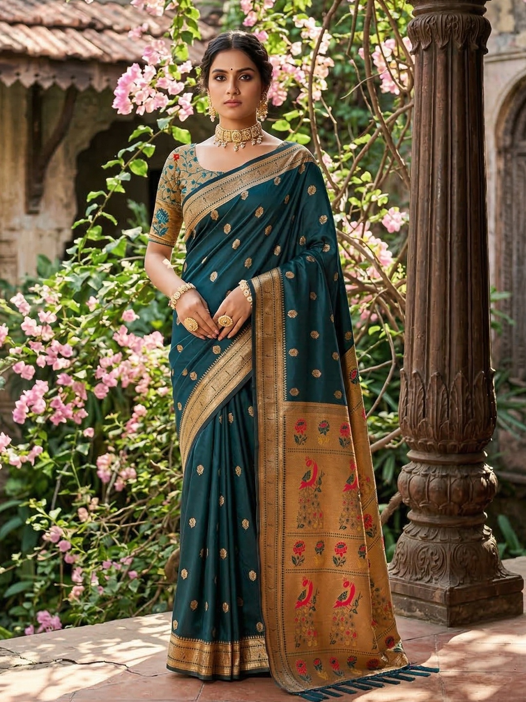 Teal Woven Soft Silk Saree