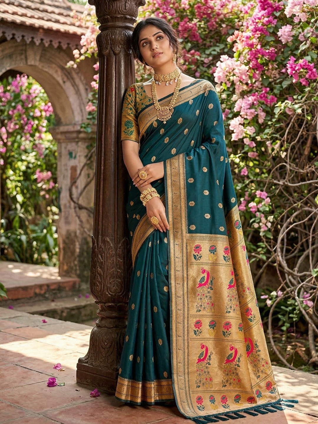 Teal Woven Soft Silk Saree