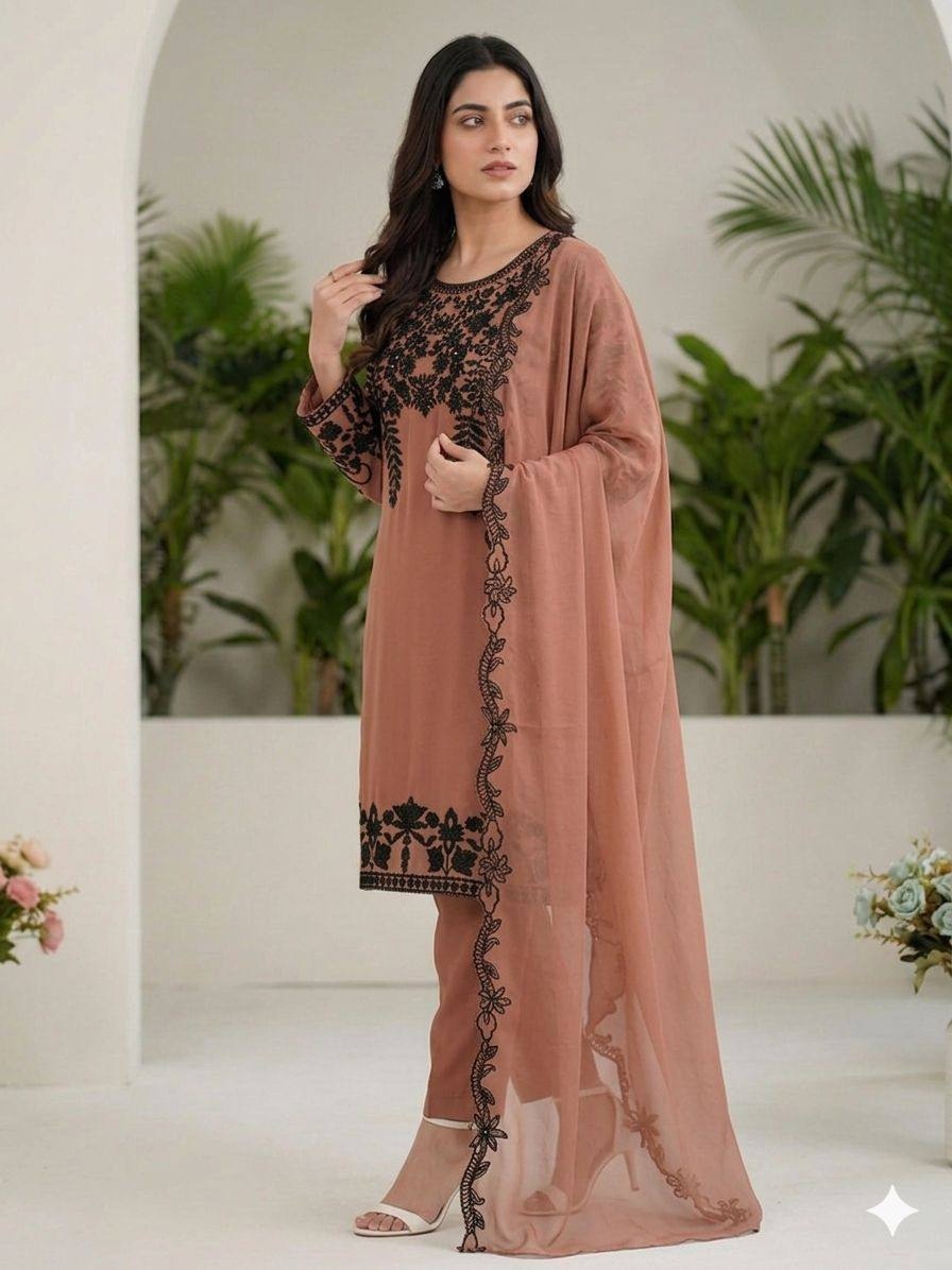 Terracotta Pink Floral Sequins Salwar Suit — alternate view