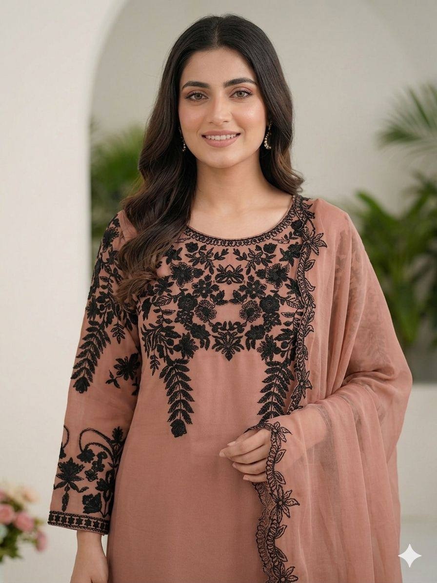 Terracotta Pink Floral Sequins Salwar Suit