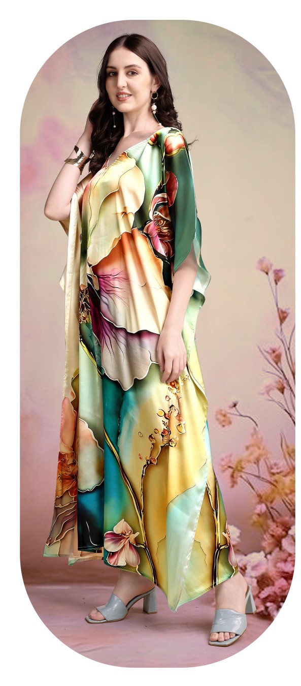 Tropical Orchid Luxe Digital Printed Satin Kaftan