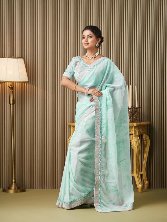 Turquoise Blue Organza Saree