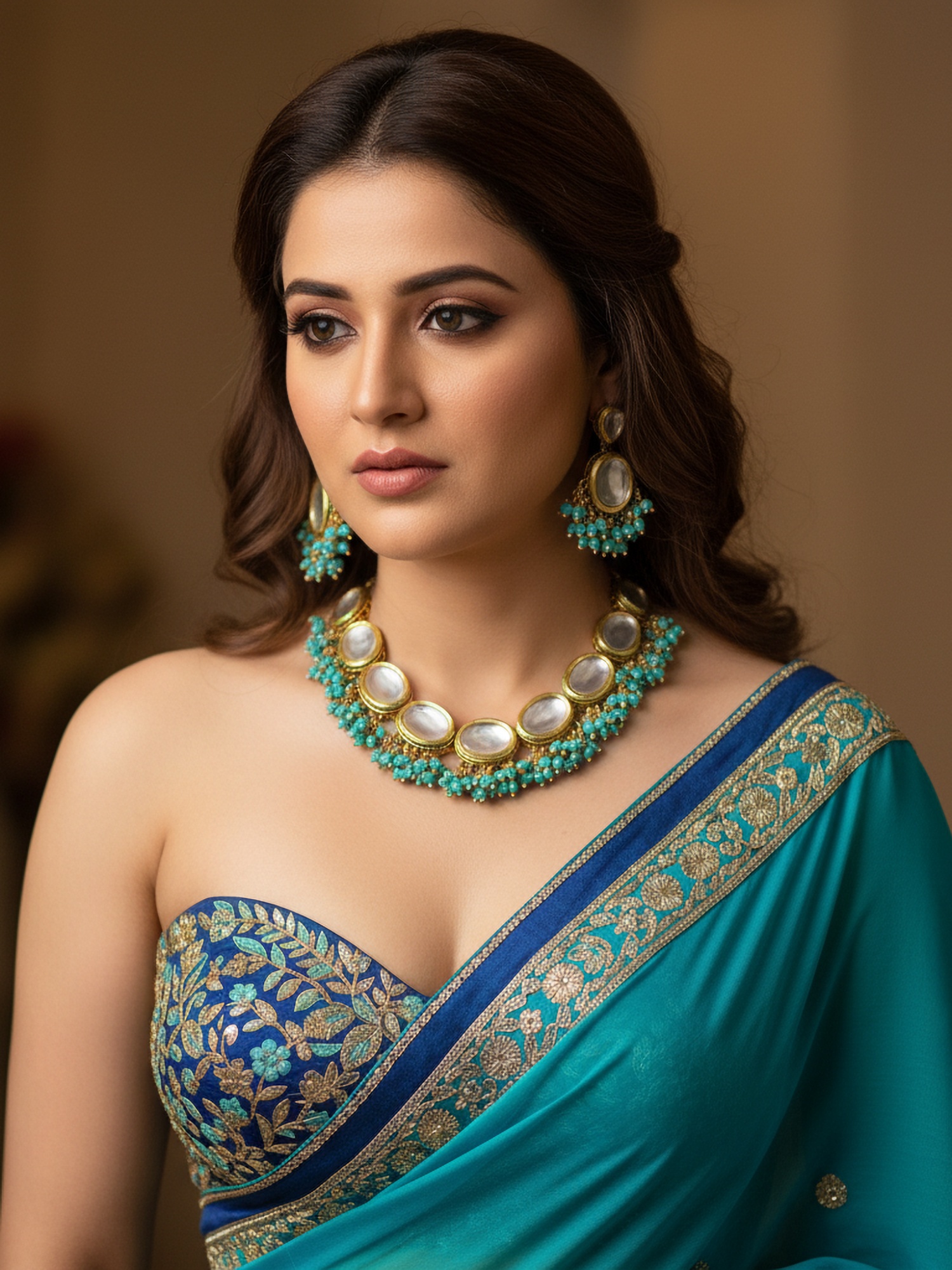 Turquoise Kundan Beaded Necklace Set
