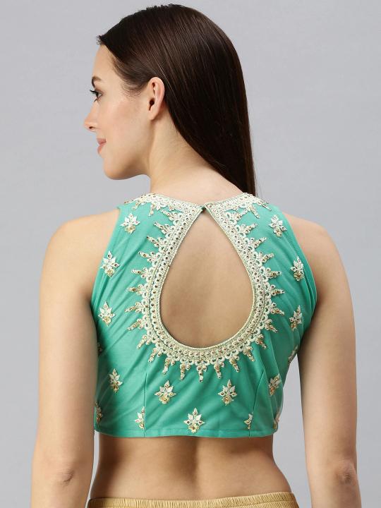 Turquoise Lycra N Net Readymade Blouse — alternate view