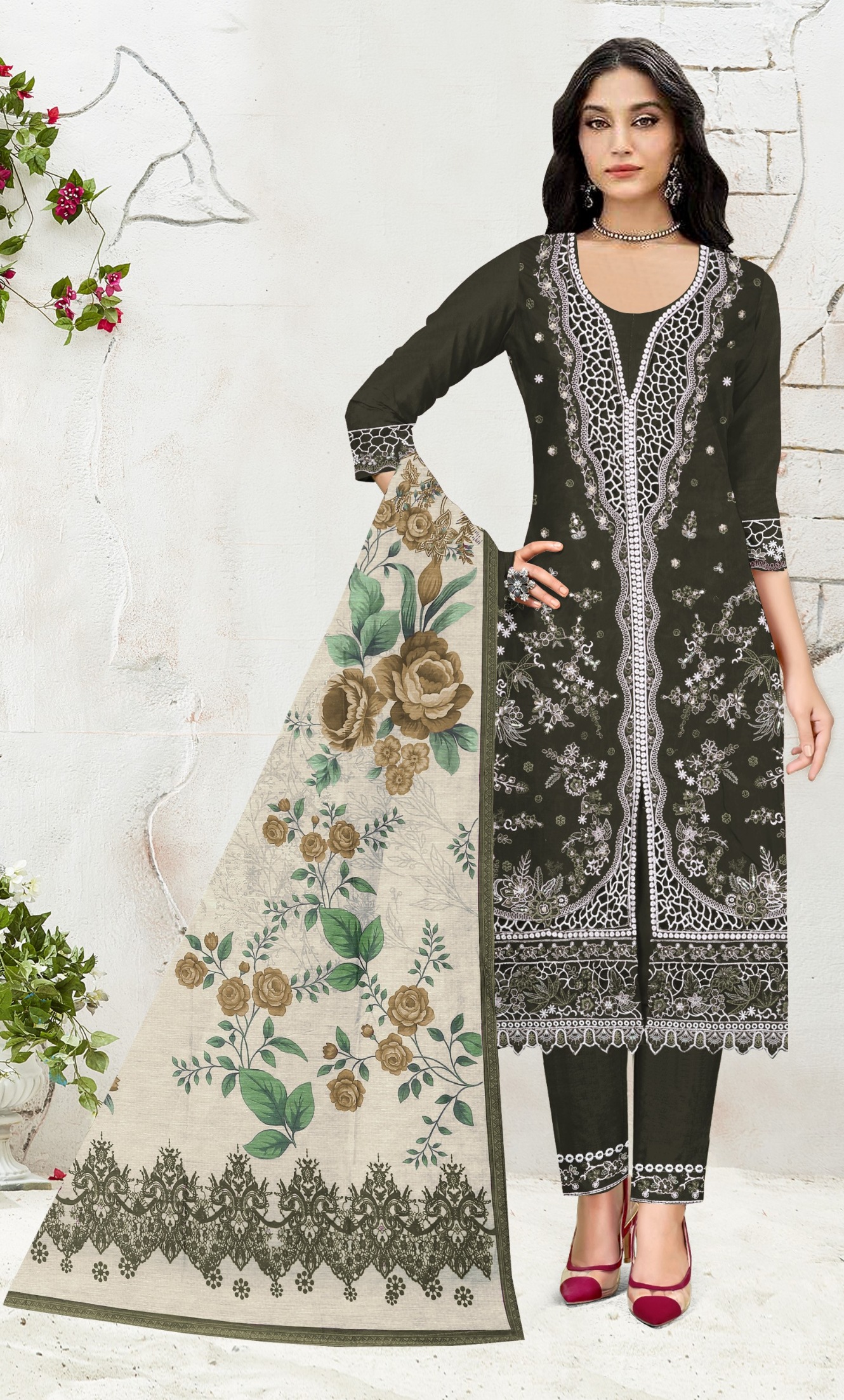 Verdant Grace Embroidered Kameez Ensemble