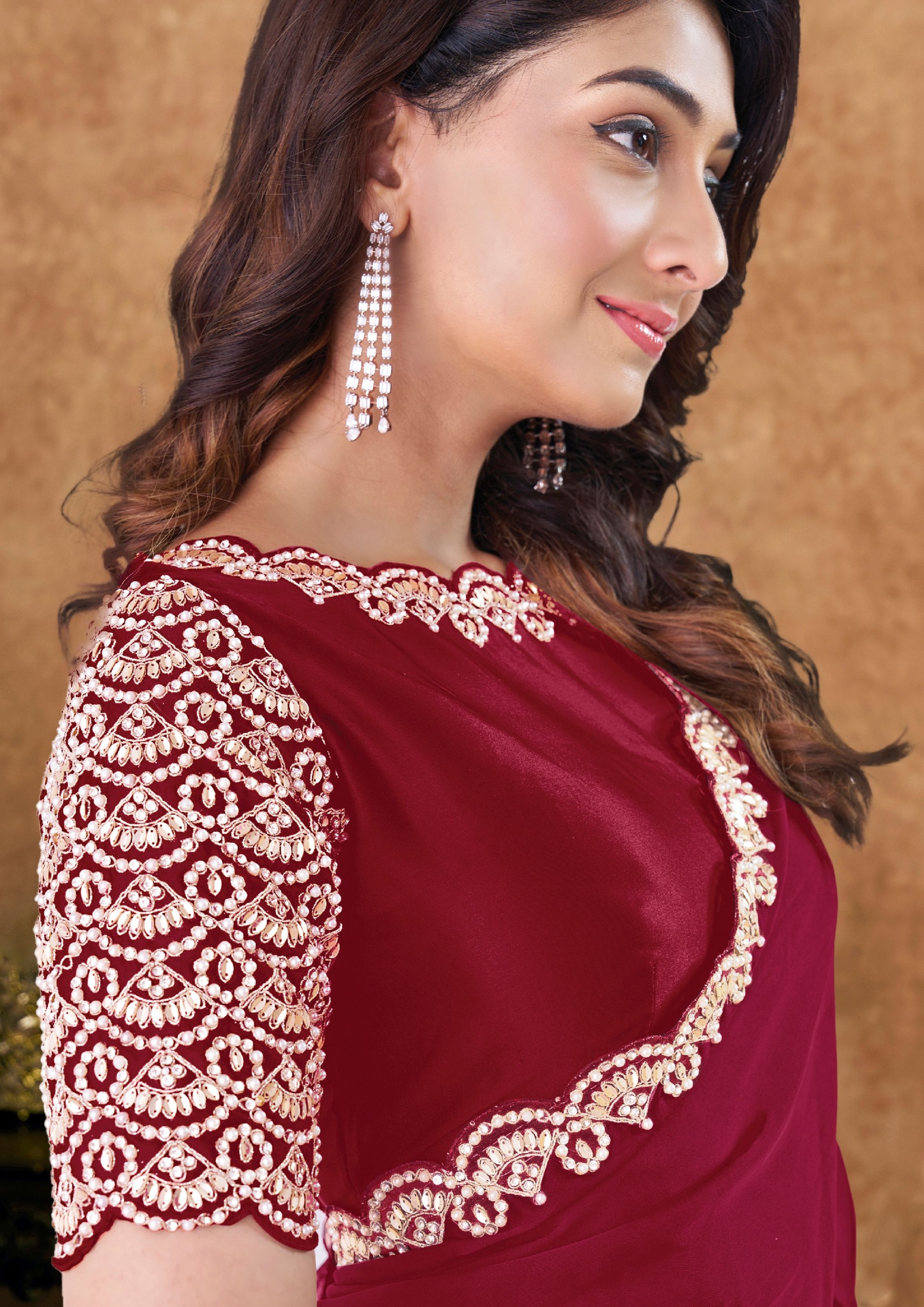 Vibrant Red Crepe Silk Designer Saree