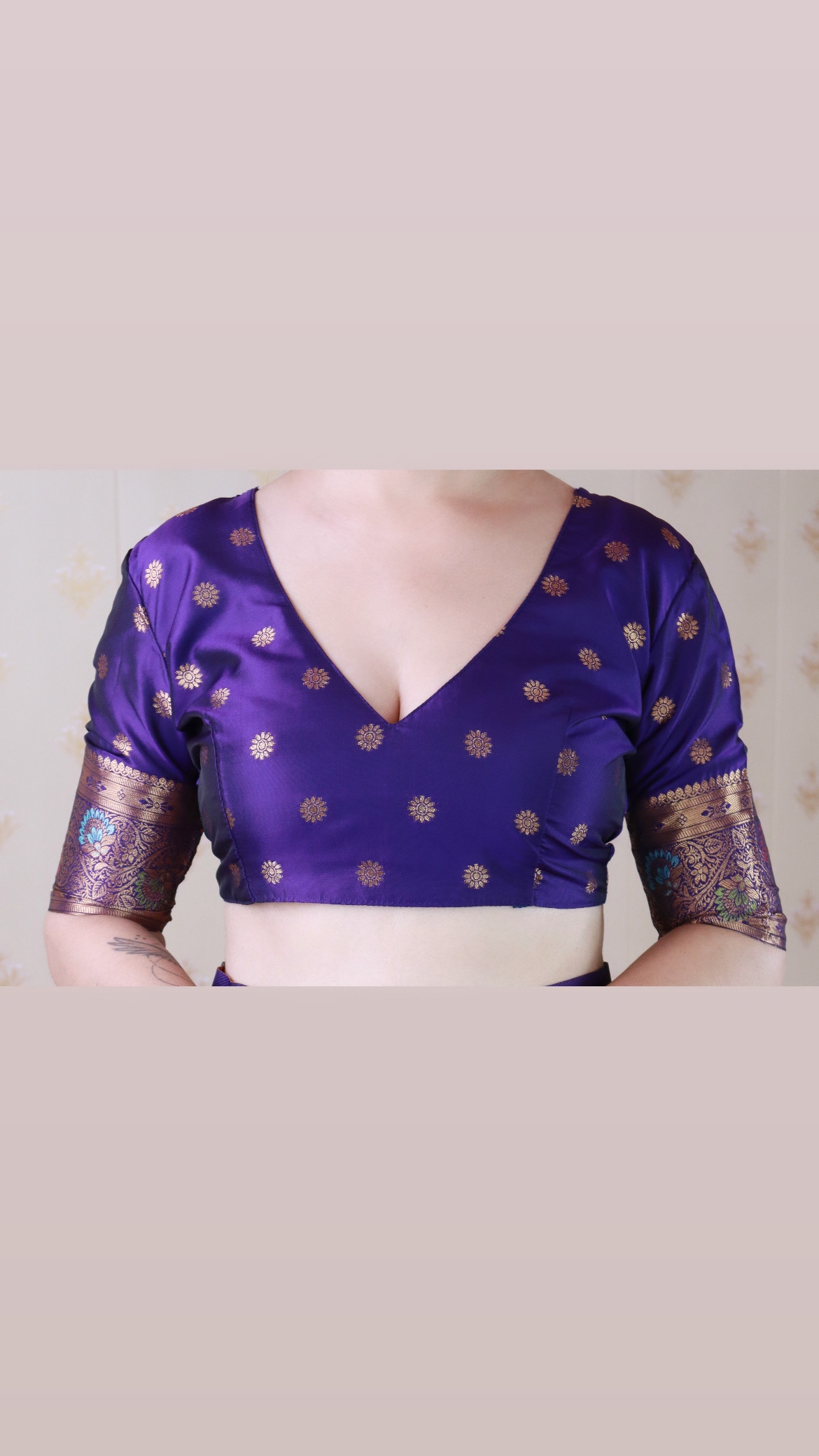 Violet Banarasi Silk Floral Meenakari Saree
