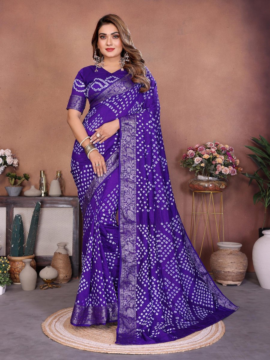 Violet Bandhej Woven Dola Silk Saree