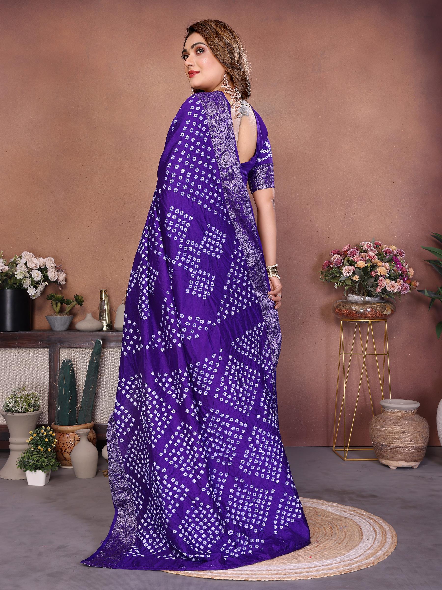 Violet Bandhej Woven Dola Silk Saree — alternate view
