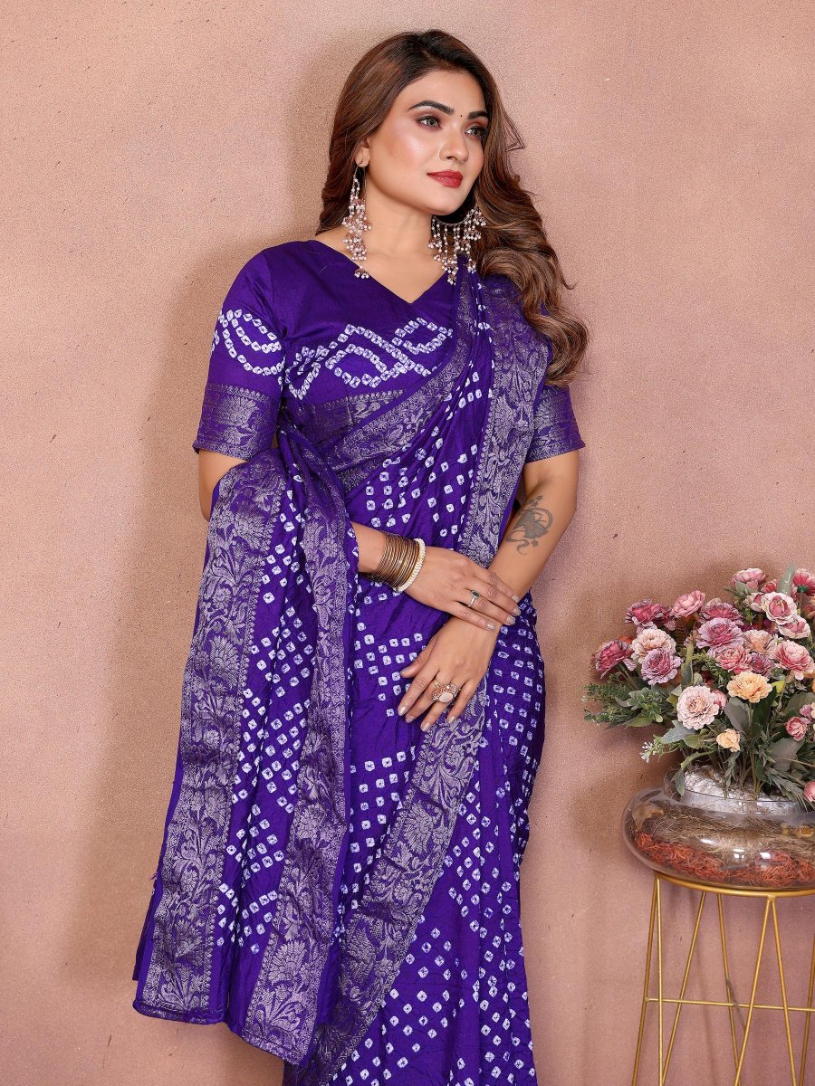 Violet Bandhej Woven Dola Silk Saree