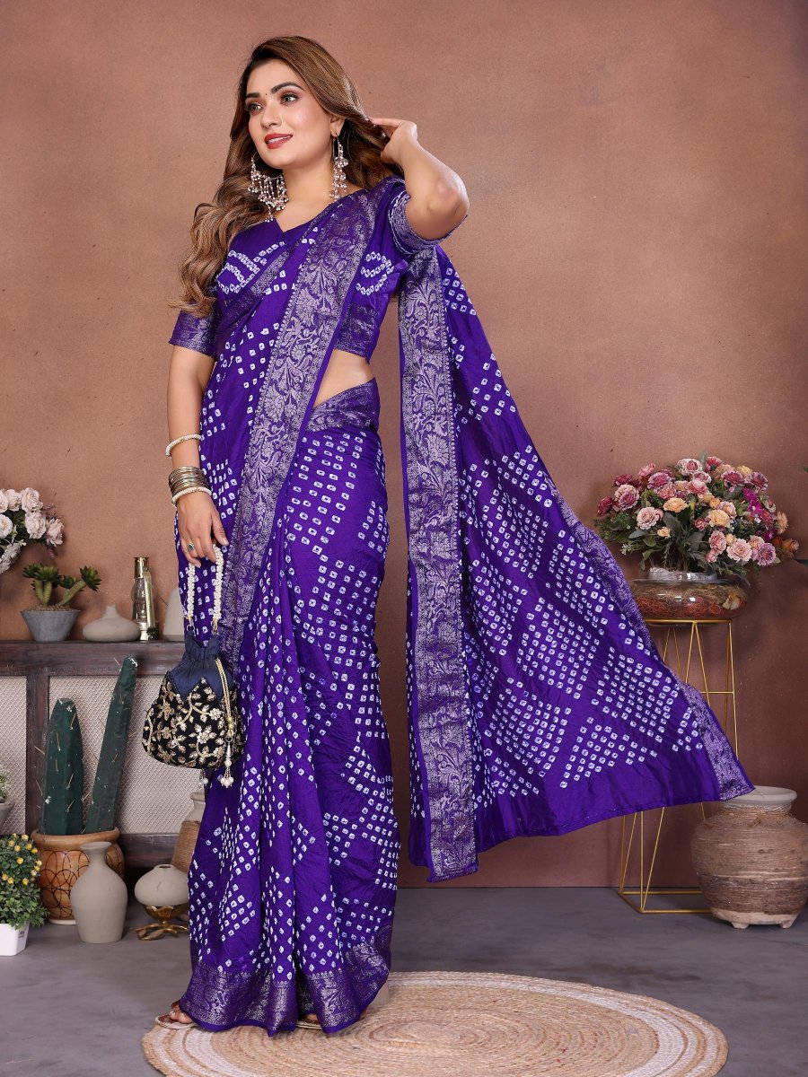 Violet Bandhej Woven Dola Silk Saree