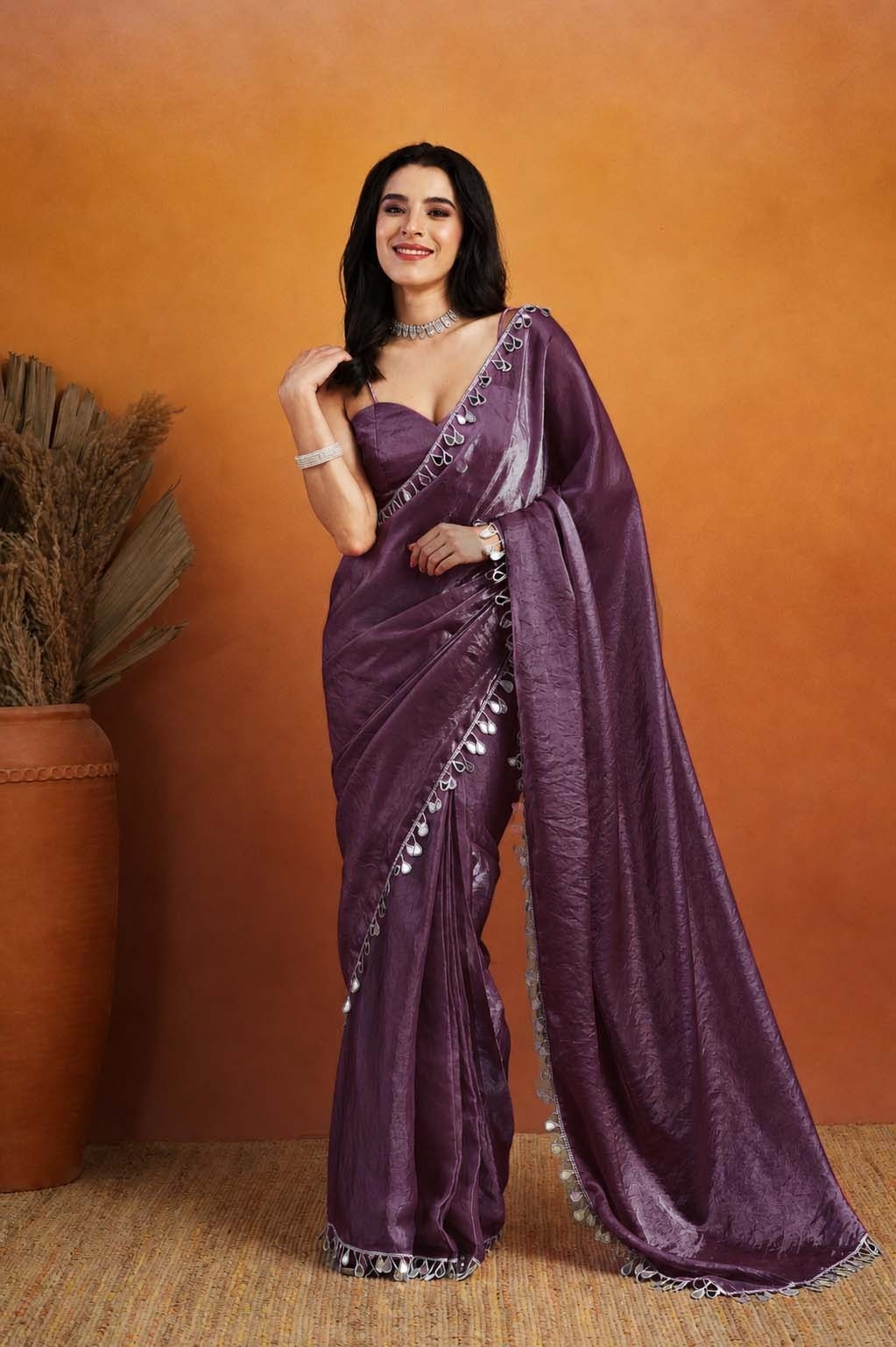 Violet Botanical Lace Ready To Wear Saree