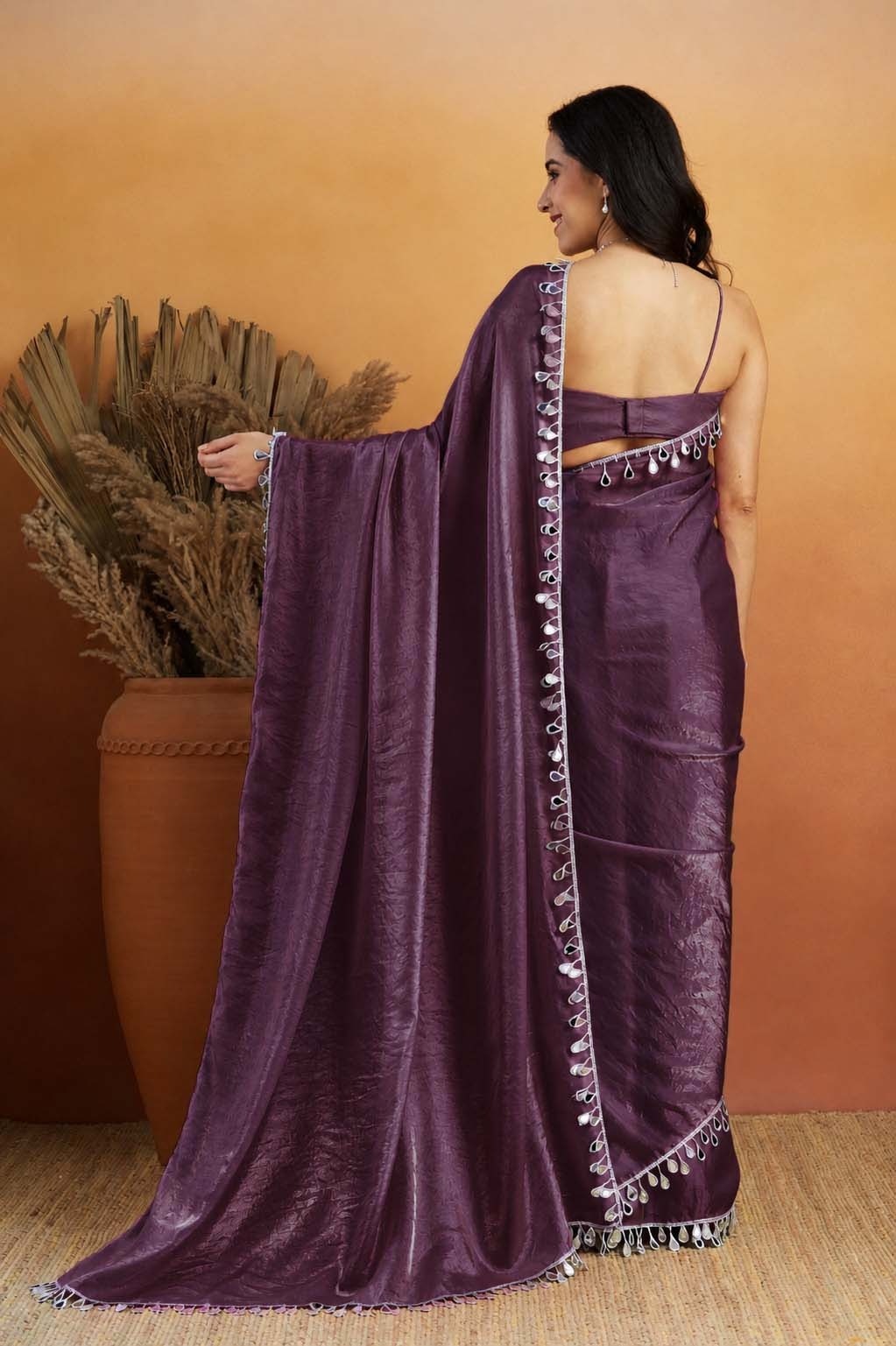 Violet Botanical Lace Ready To Wear Saree — alternate view