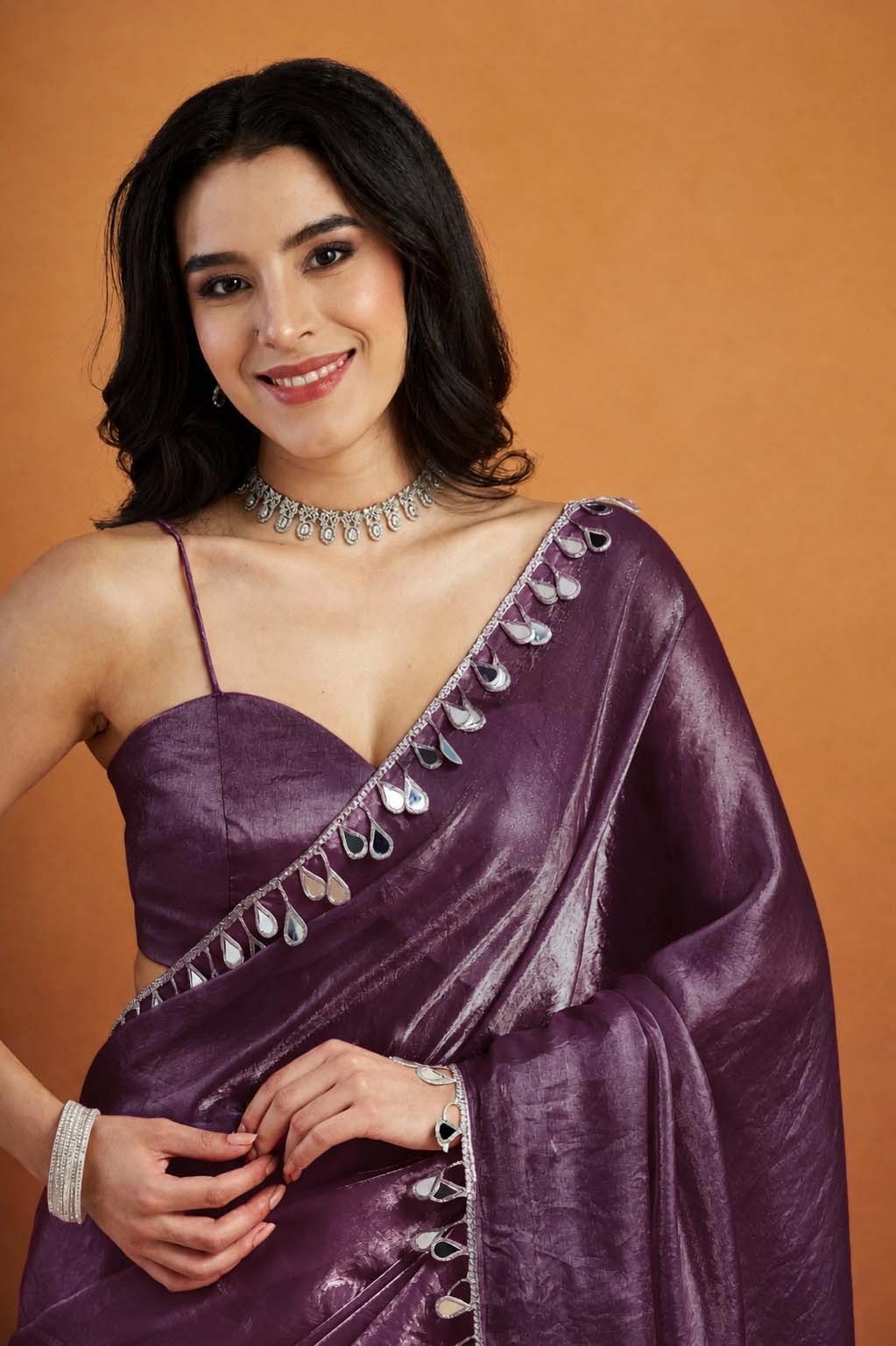 Violet Botanical Lace Ready To Wear Saree