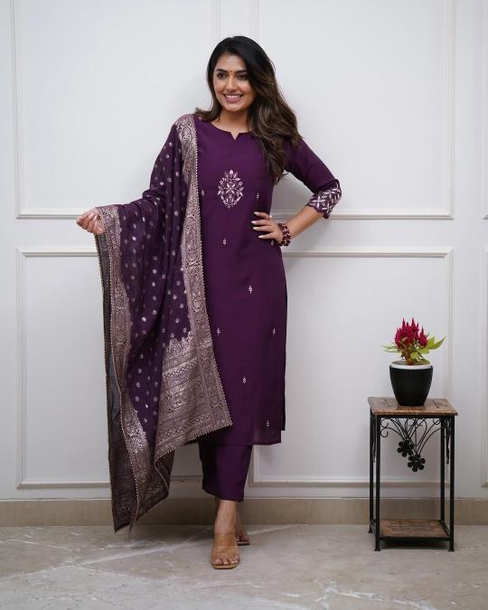 Violet Chanderi Stitched Suits