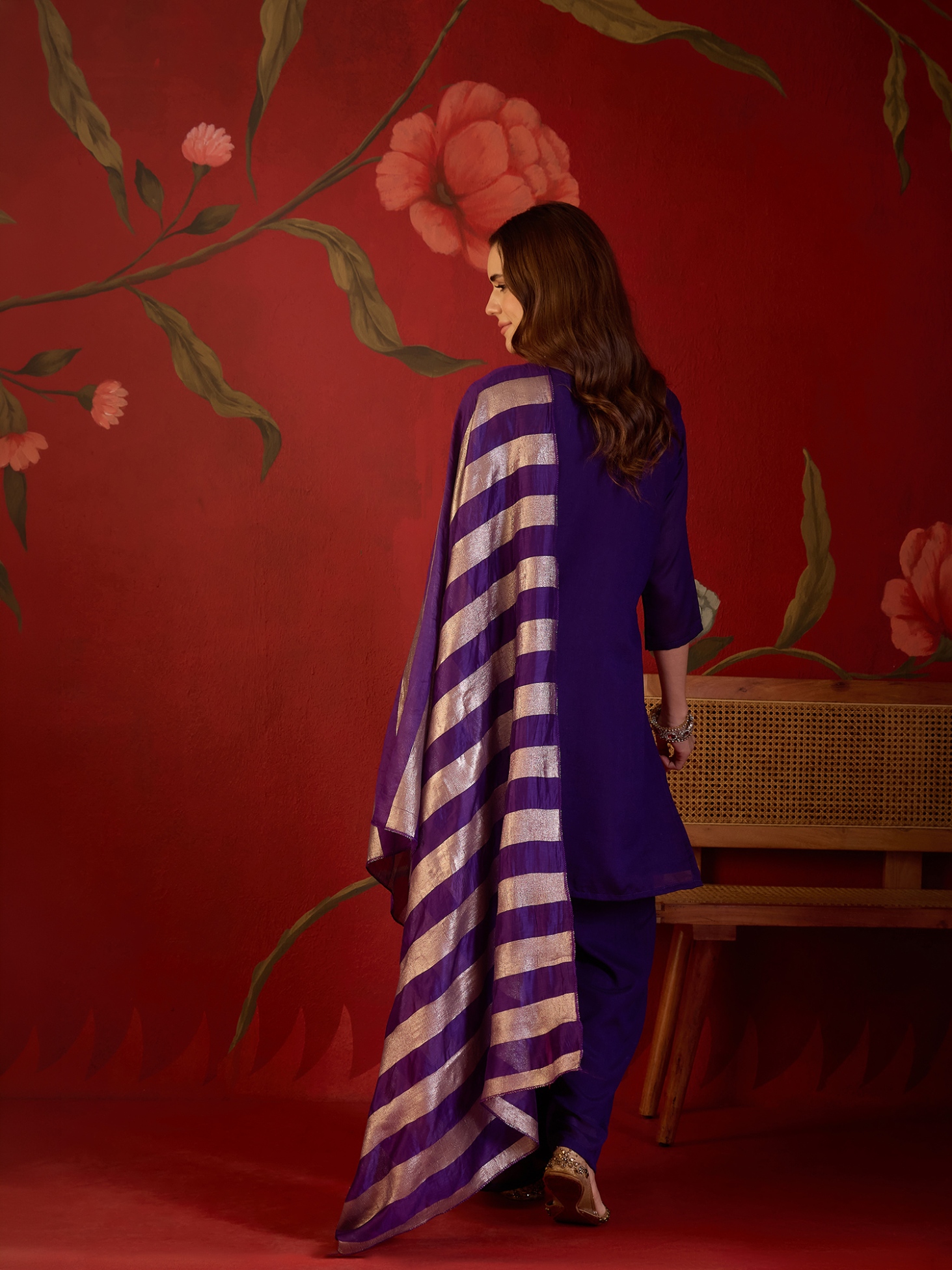 Violet Designer Embroidery Vichitra Palazzo Suit — alternate view