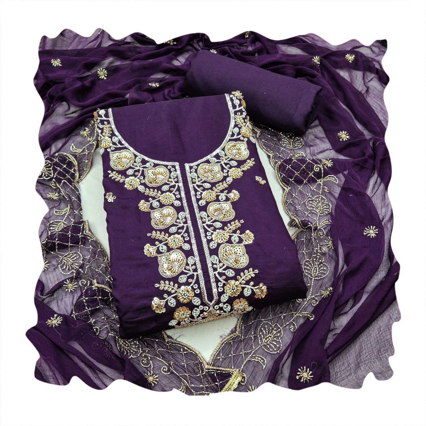 Violet Embroidered Chanderi Straight Suit — alternate view