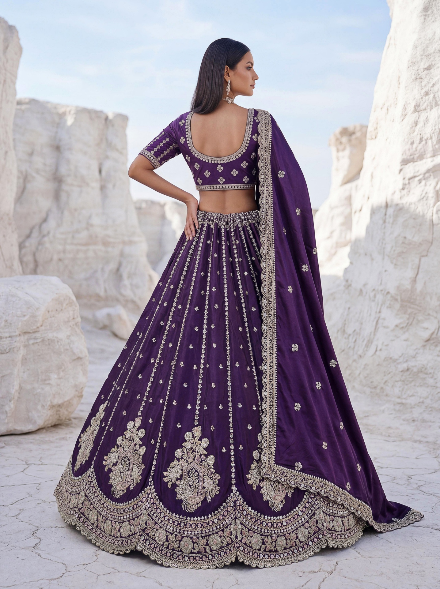 Violet Embroidered Silk Couture Lehenga — alternate view