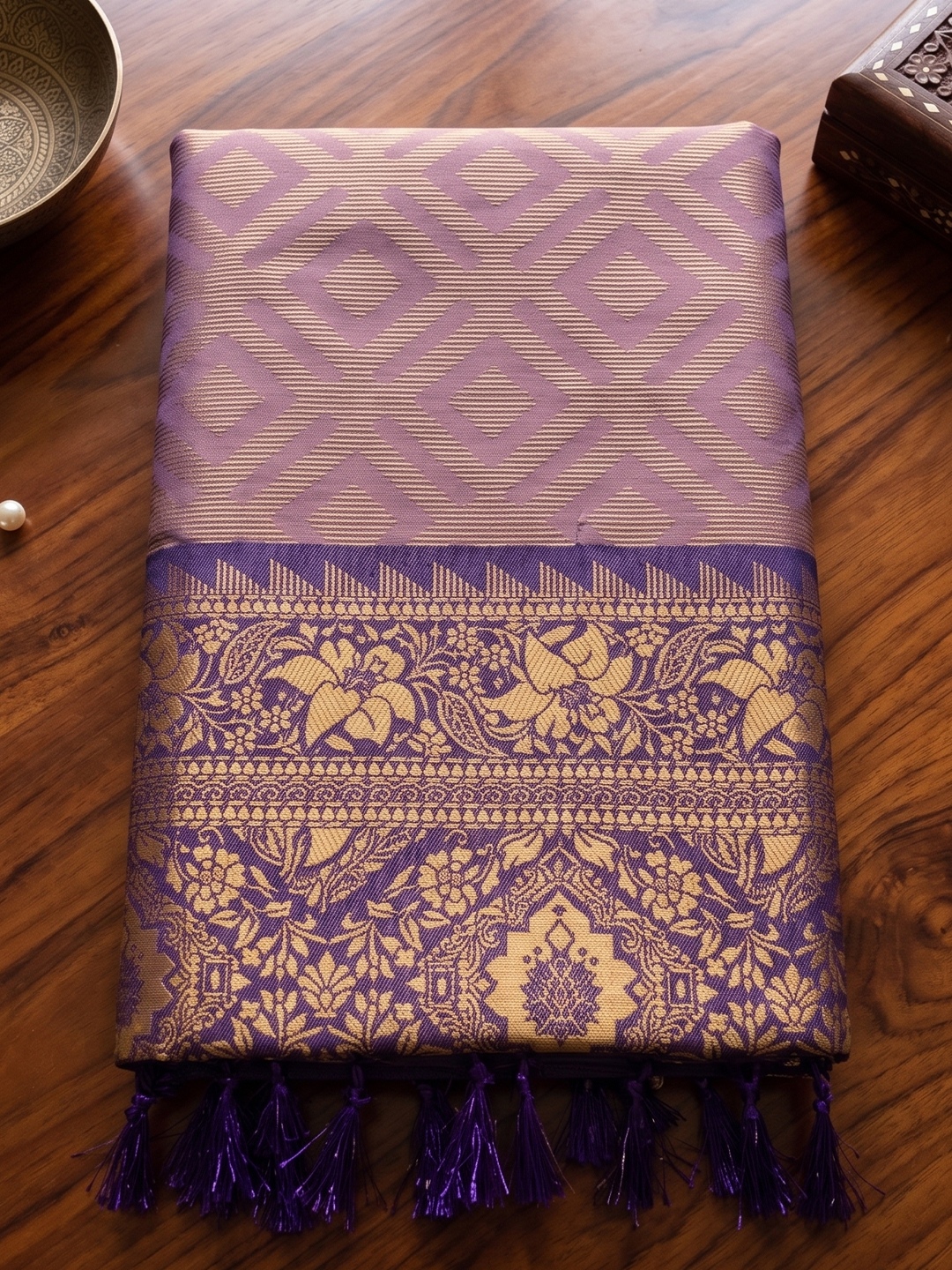 Violet Geometric Woven Designer Silk Saree