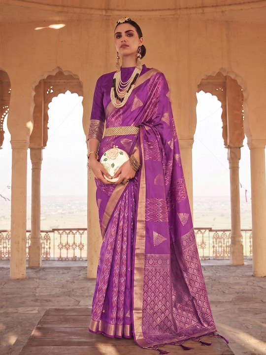 Violet Geometric Woven Designer Soft Silk Saree