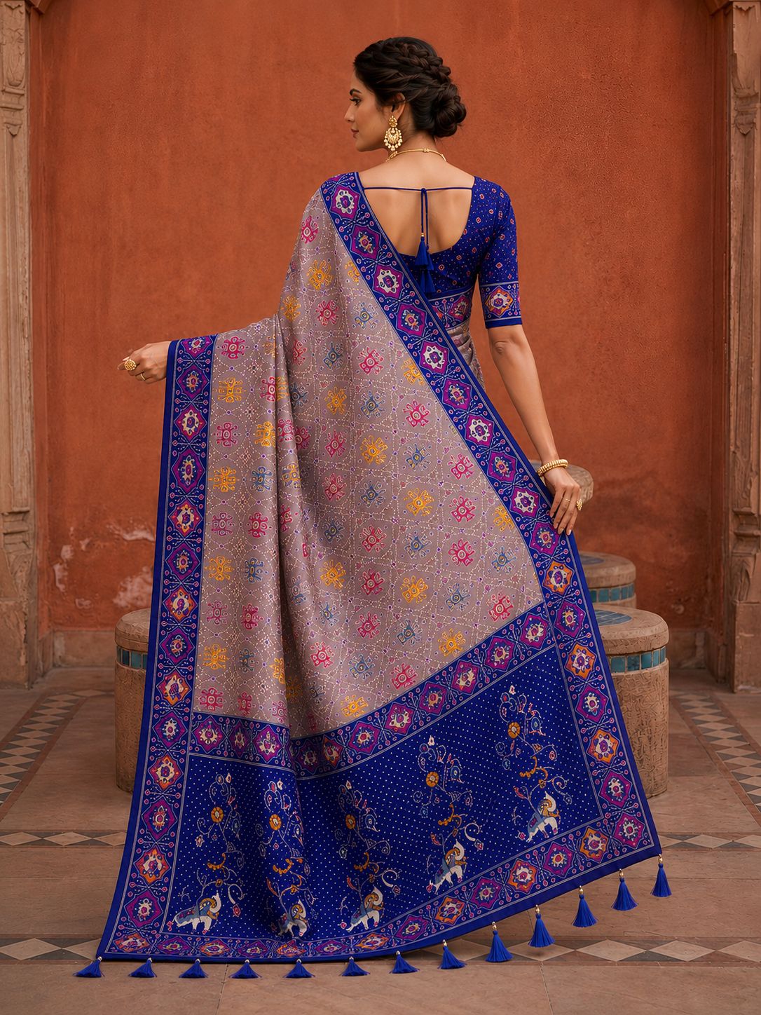 Violet Geometric Woven Meenakari Jacquard Patola Silk Saree — alternate view