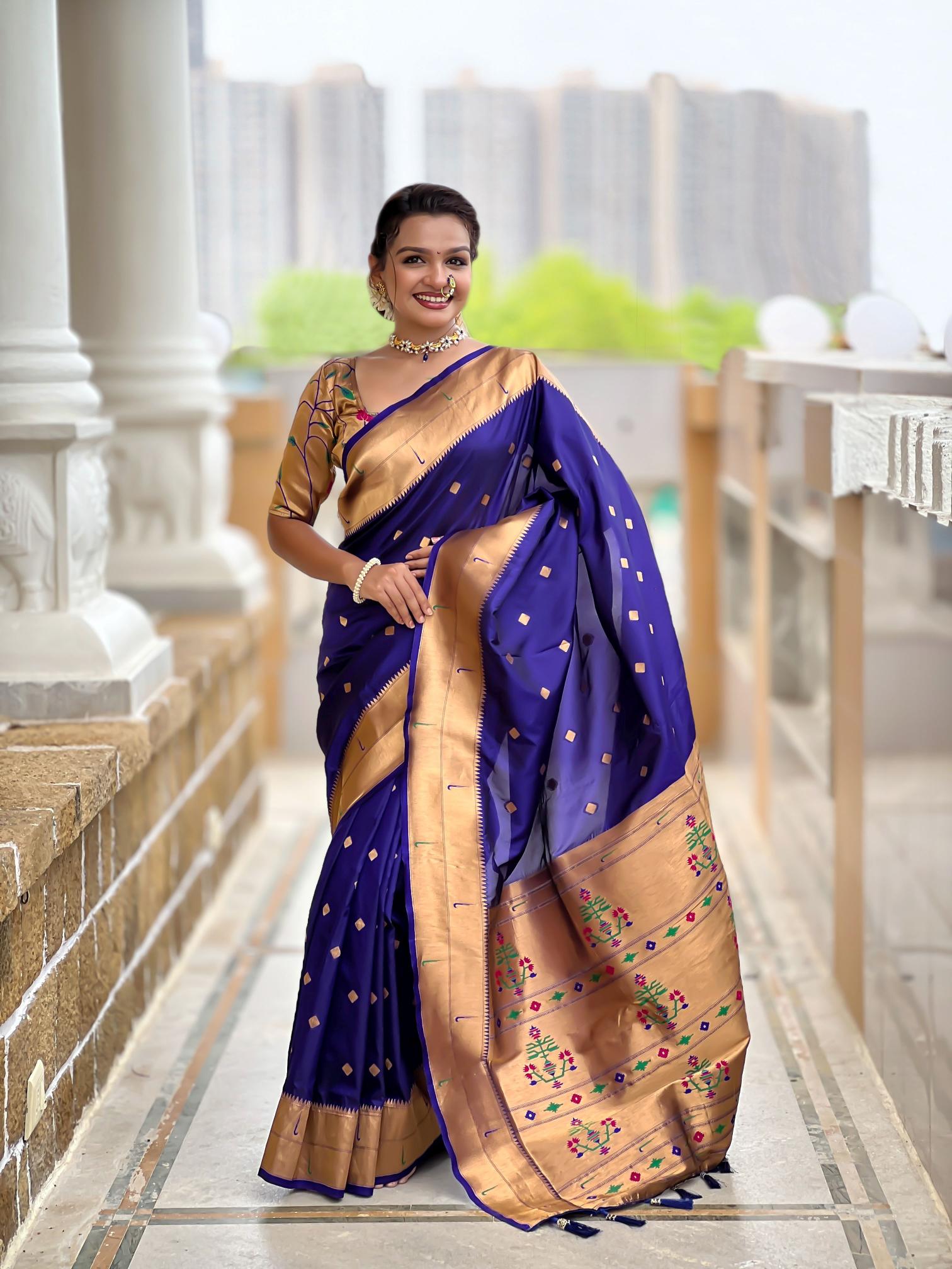 Violet Gold Paithani Silk Saree